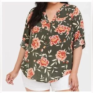 Torrid Womens Plus‎ 2X Harper Rayon Twill Pullover 3/4 Sleeve Blouse Shirt Top